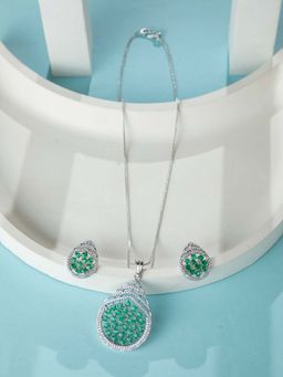 Niscka - Rhodium Plated White and Green AD Adjustable Jewellery Set