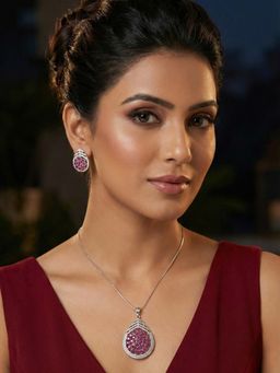 Niscka - Rhodium Plated White and Purple AD Adjustable Jewellery Set