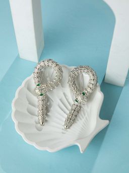Niscka - Rhodium Plated White and Green AD Snake Statement Earrings