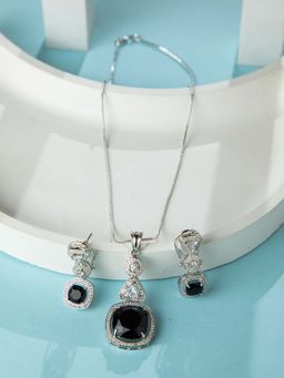 Niscka - Rhodium Plated Black and White AD Jewellery Set