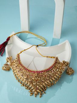 Niscka - 24K Gold Plated Antique Temple Adjustable Jewellery Set