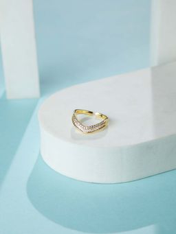 Niscka - Gold Plated Geometric White Stone Adjustable Ring