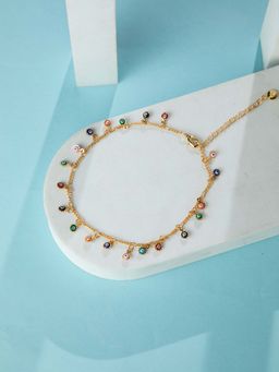 Niscka - Gold Plated Multi-Colour Evil Eye Chain Adjustable Bracelet