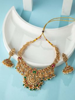 Niscka - 24K Gold Plated Antique Laxmi Temple Adjustable Jewellery Set