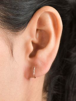 Ornate Jewels - 925 Silver 18K Rose Gold Plated American Diamond Huggie Earring for Women & Girls