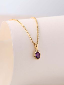 Ornate Jewels - 925 Silver 18K Gold Plated Natural Amethyst Pendant With Chain for Women & Girls
