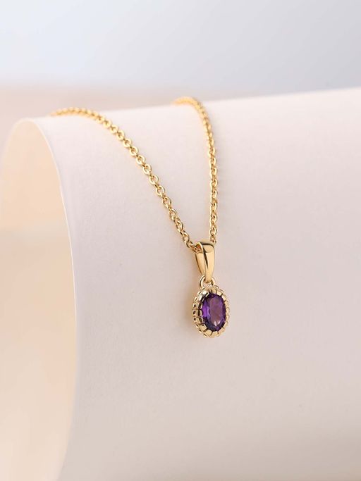 Ornate Jewels 925 Silver 18K Gold Plated Natural Amethyst Pendant With Chain for Women & Girls