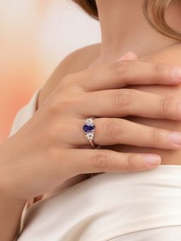 Ornate Jewels - 925 Silver Round Natural Blue Fissure Filled Sapphire Ring