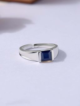 Ornate Jewels - 925 Silver Square Natural Blue Sapphire Adjustable Ring