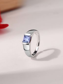 Ornate Jewels - 925 Silver Square Natural Tanzanite Adjustable Ring for Women & Girls
