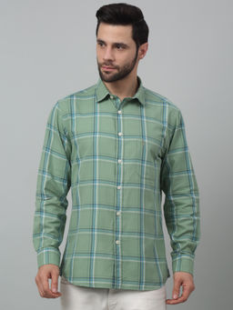 Cantabil - Men Green Checkered Full Sleeves Shirt