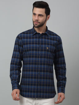 Cantabil - Men Navy Blue Checkered Full Sleeves Shirt