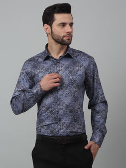 Cantabil - Men Navy Blue Printed Full Sleeves Shirt