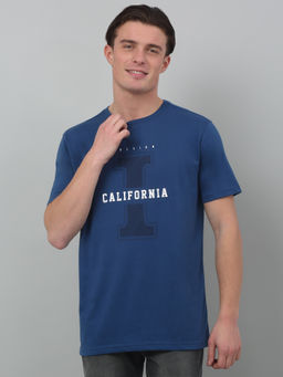 Cantabil - Men Royal Blue Typography Round Neck Half Sleeves T-Shirt