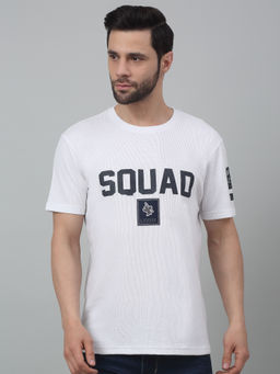 Cantabil - Men White Typography Round Neck Half Sleeves T-Shirt