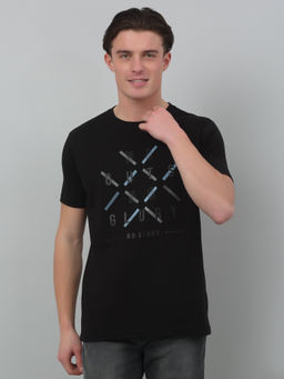 Cantabil - Men Black Printed Round Neck Half Sleeves T-Shirt