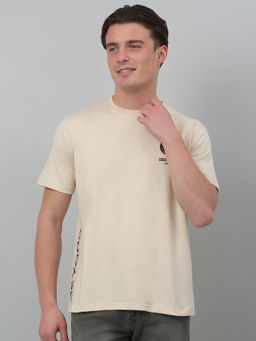 Cantabil - Men Beige Round Neck Half Sleeves T-Shirt
