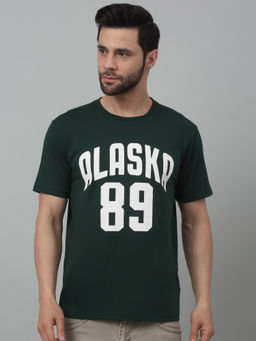 Cantabil - Men Bottle Green Typography Round Neck Half Sleeves T-Shirt