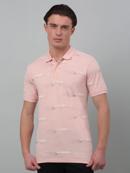 Cantabil - Men Pink Printed Polo Neck Half Sleeves T-Shirt