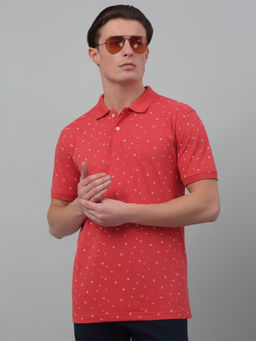 Cantabil - Men Red Printed Polo Neck Half Sleeves T-Shirt