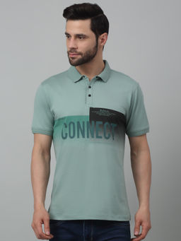 Cantabil - Men Green Printed Polo Neck Half Sleeves T-Shirt
