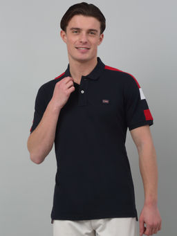 Cantabil - Men Navy Blue Solid Polo Neck Half Sleeves T-Shirt