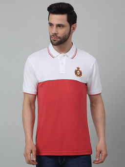 Cantabil - Men Dark Pink Solid Polo Neck Half Sleeves T-Shirt