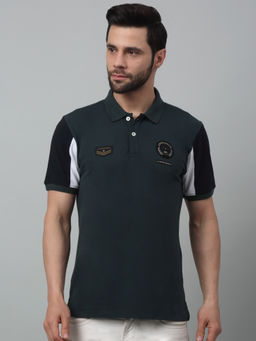 Cantabil - Men Dark Green Solid Polo Neck Half Sleeves T-Shirt
