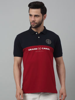 Cantabil - Men Maroon Typo Polo Neck Half Sleeves T-Shirt