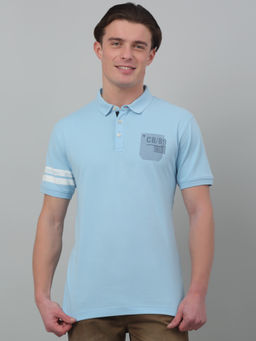 Cantabil - Men Sky Blue Solid Polo Neck Half Sleeves T-Shirt