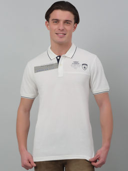 Cantabil - Men Off White Polo Neck Half Sleeves T-Shirt