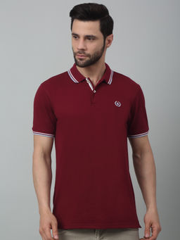 Cantabil - Men Maroon Solid Polo Neck Half Sleeves T-Shirt