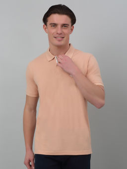 Cantabil - Men Beige Solid Polo Neck Half Sleeves T-Shirt