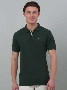 Cantabil - Men Bottle Green Solid Polo Neck Half Sleeves T-Shirt