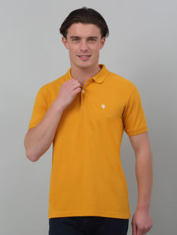 Cantabil - Men Mustard Solid Polo Neck Half Sleeves T-Shirt