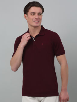 Cantabil - Men Wine Solid Polo Neck Half Sleeves T-Shirt