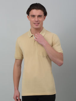 Cantabil - Men Beige Solid Polo Neck Half Sleeves T-Shirt