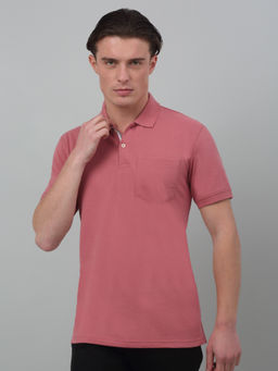 Cantabil - Men Pink Solid Polo Neck Half Sleeves T-Shirt