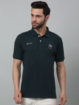 Cantabil - Men Teal Blue Solid Polo Neck Half Sleeves T-Shirt