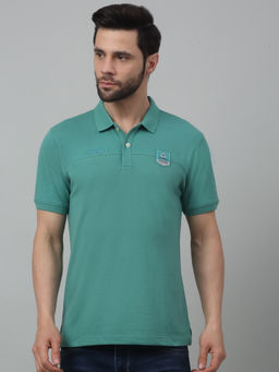Cantabil - Men Green Solid Polo Neck Half Sleeves T-Shirt