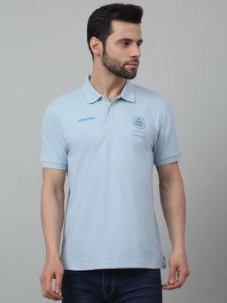 Cantabil - Men Sky Blue Solid Polo Neck Half Sleeves T-Shirt