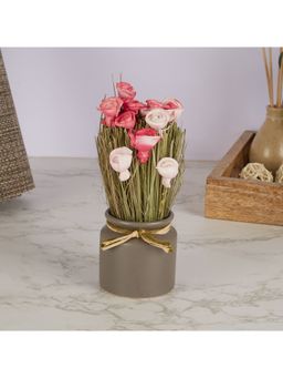 HomeTown - Fleur Dried Rose Floral Arrangemet In Ceramic Jar 18 Cm in Pink Colour