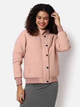 Campus Sutra - Womens Solid Puffer Jacket Pink