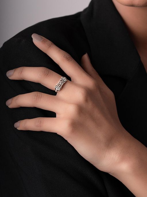 Voylla Cave Chronicles Floral Embellish Dangle Ring