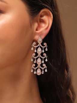 Voylla - White Royal Romance Elsa Rose Gold Statement Earrings