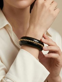 ADIVA - Black Glossy Acrylic Resin Western Statement Kada with Gold Bead Detailing for Women