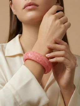 ADIVA - Coral Pink Marble Finish Glossy Resin Western Statement Kada for Women