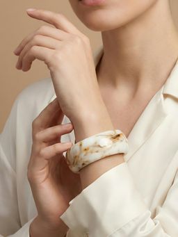 ADIVA - White and Brown Marble Finish Glossy Resin Western Statement Kada for Women