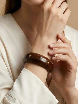 ADIVA - Handcrafted Brown Wooden Kada with Minimal Gold Stud and Smooth Polished Finish