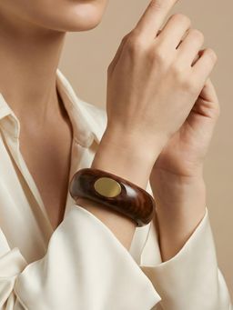 ADIVA - Handcrafted Brown Wooden Kada with Single Gold Stud and Smooth Polished Finish